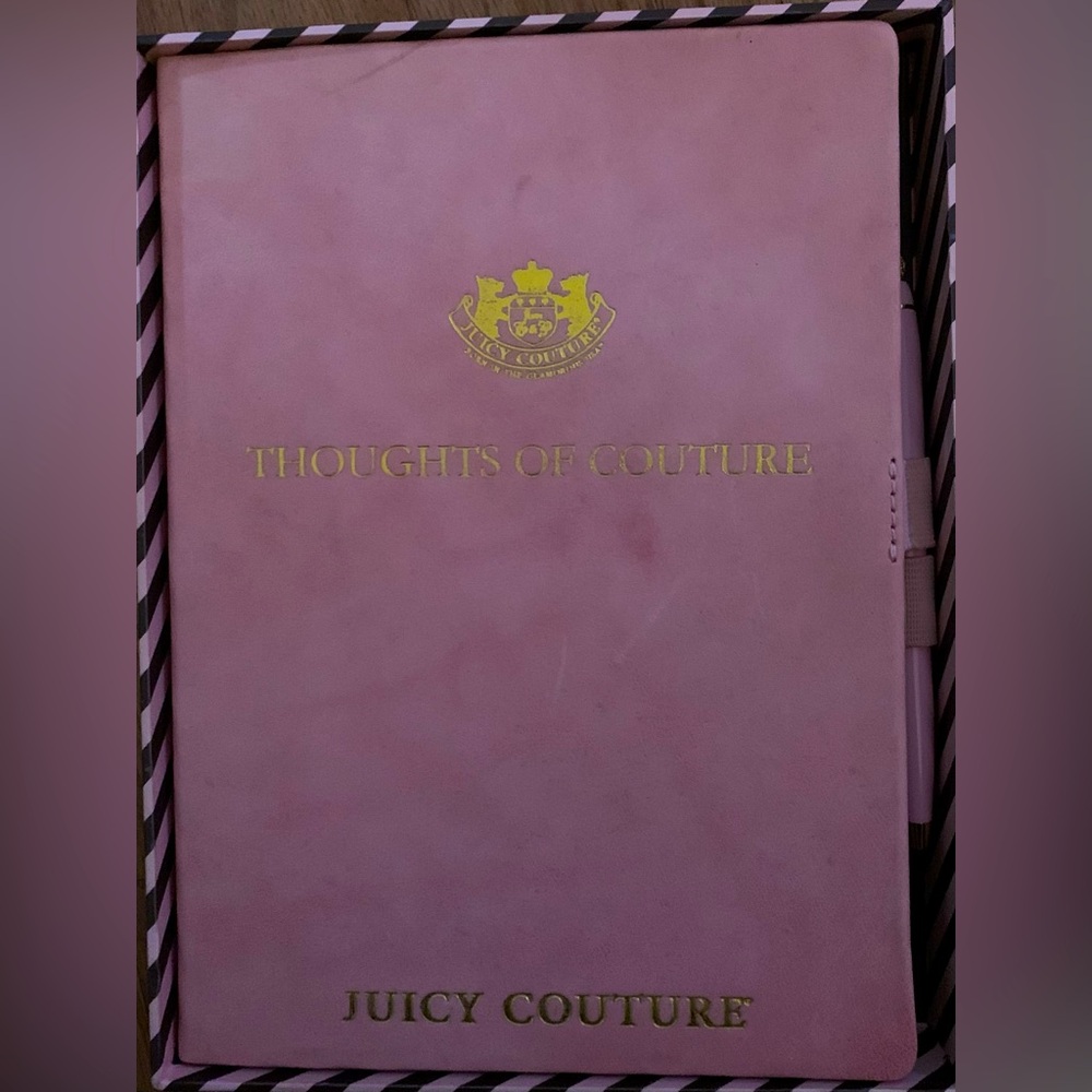 Juicy Couture pink Leather journal with juicy couture pen.